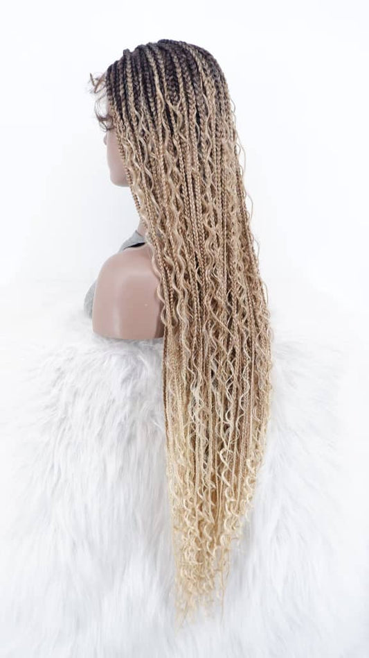36-Inch Full Lace Knotless Boho Goddess Wig – 4/613/27 Ombre Blend