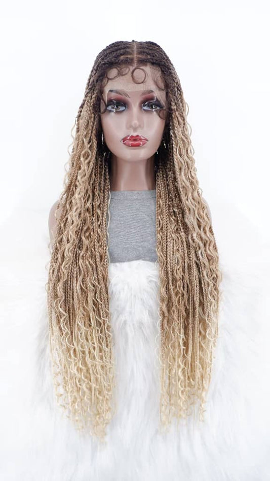 36-Inch Full Lace Knotless Boho Goddess Wig – 4/613/27 Ombre Blend